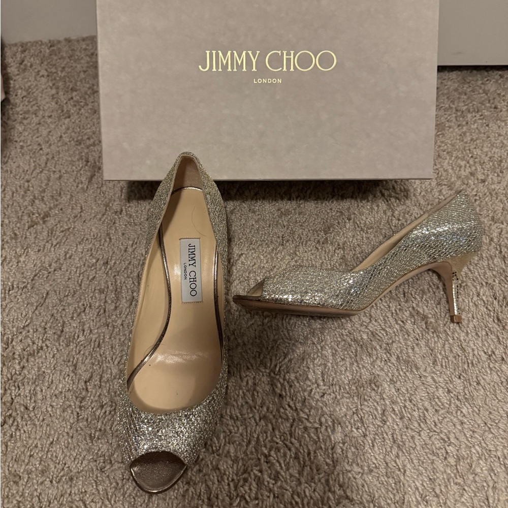 Jimmy Choo Glittering Silver Heels